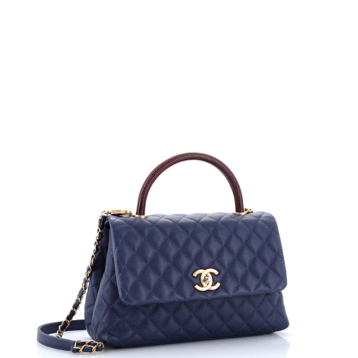 Chanel Coco Top Handle Bag Quilted Caviar with Lizard Small