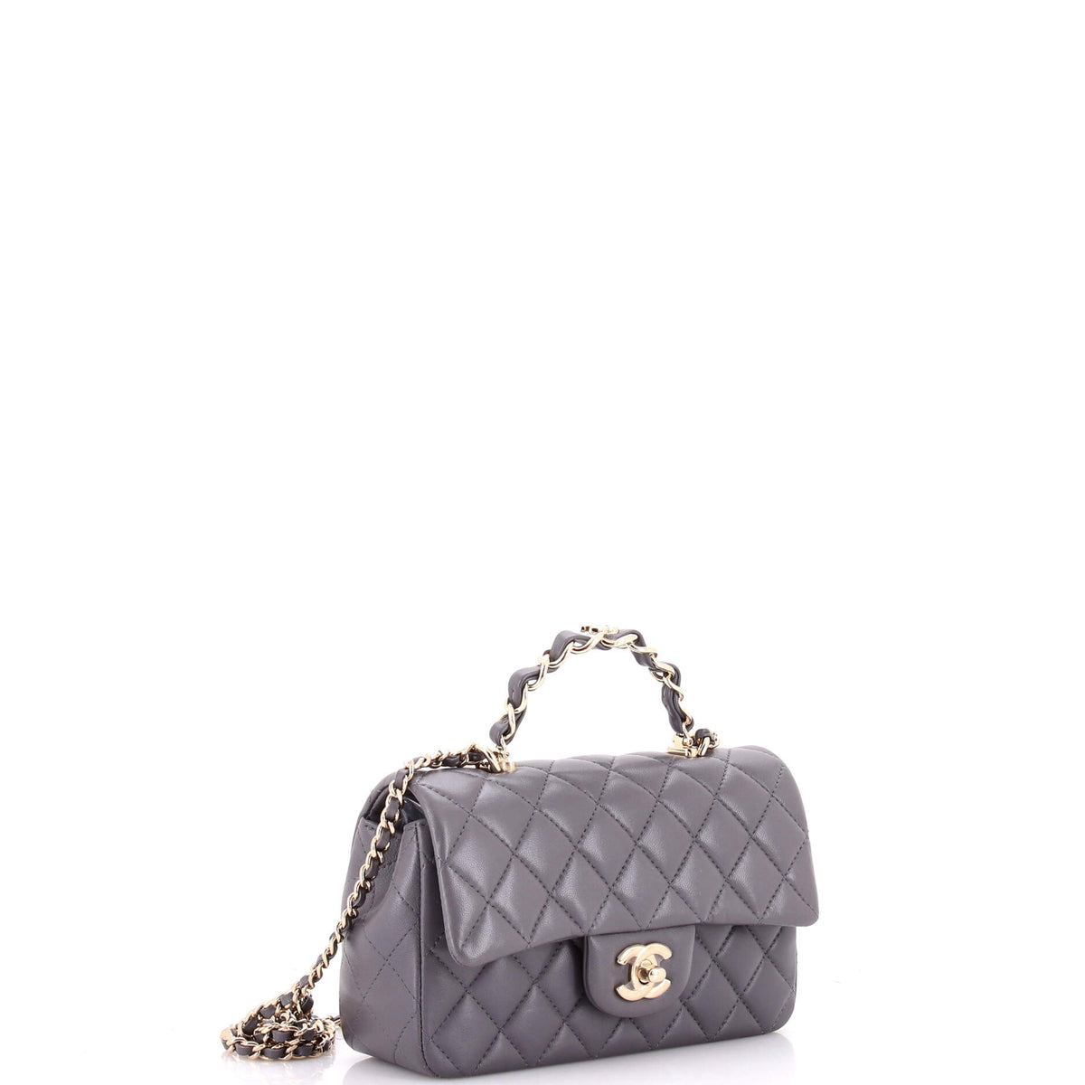 Chanel Classic Single Flap Chain Top Handle Bag Quilted Lambskin Mini
