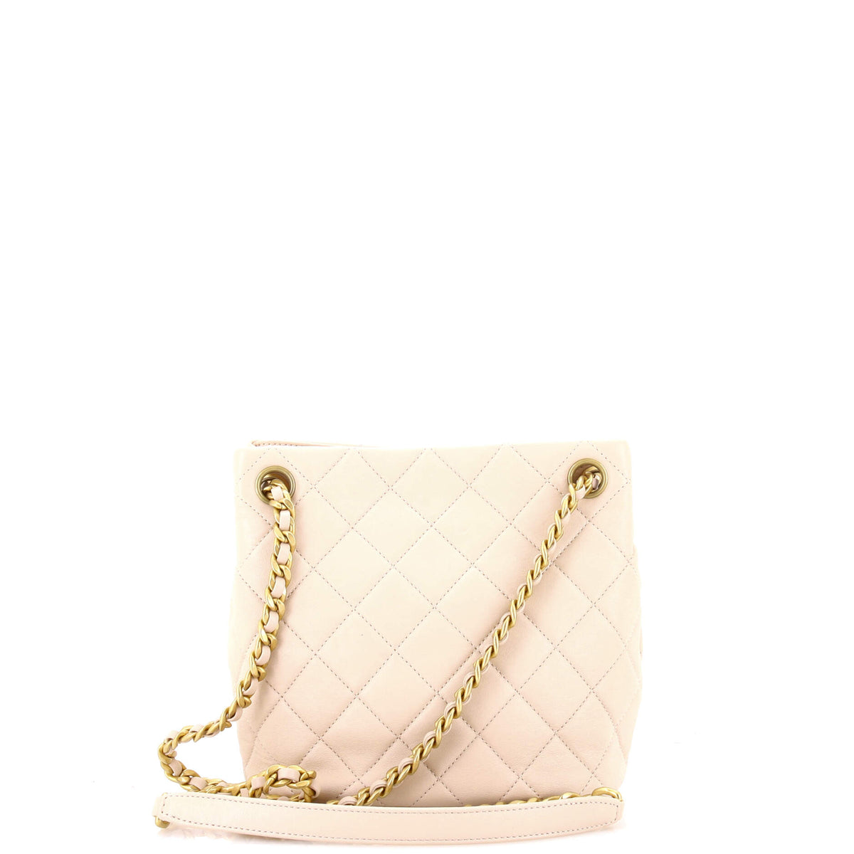 Chanel Logo Letters Drawstring Chain Bucket Bag Quilted Goatskin