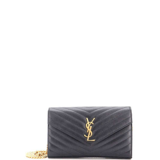Saint Laurent Classic Monogram Wallet on Chain Matelasse Chevron Leather Medium