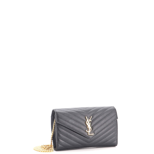 Saint Laurent Classic Monogram Wallet on Chain Matelasse Chevron Leather Medium