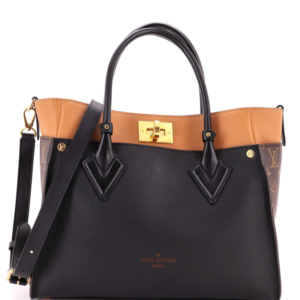 Louis Vuitton On My Side Tote Leather with Monogram Canvas MM