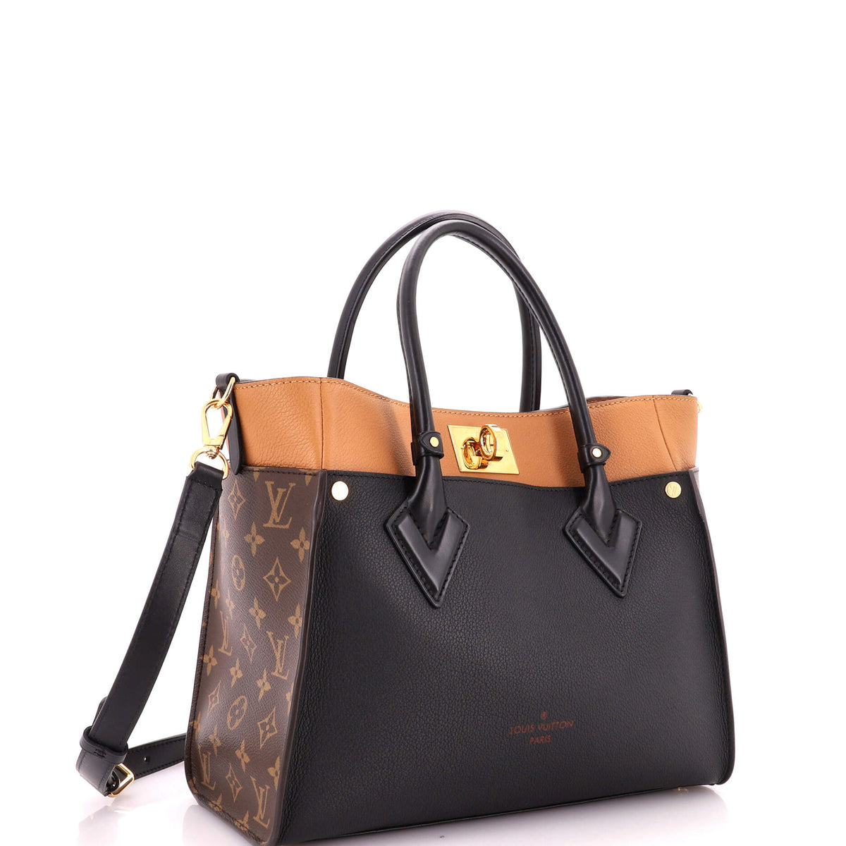 Louis Vuitton On My Side Tote Leather with Monogram Canvas MM