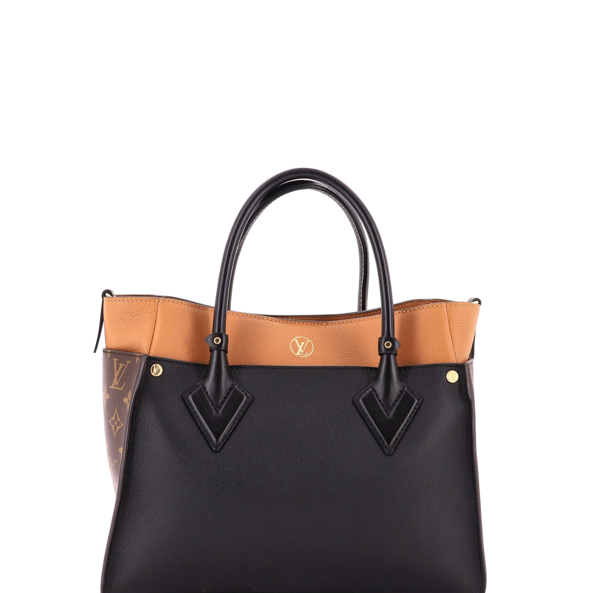 Louis Vuitton On My Side Tote Leather with Monogram Canvas MM