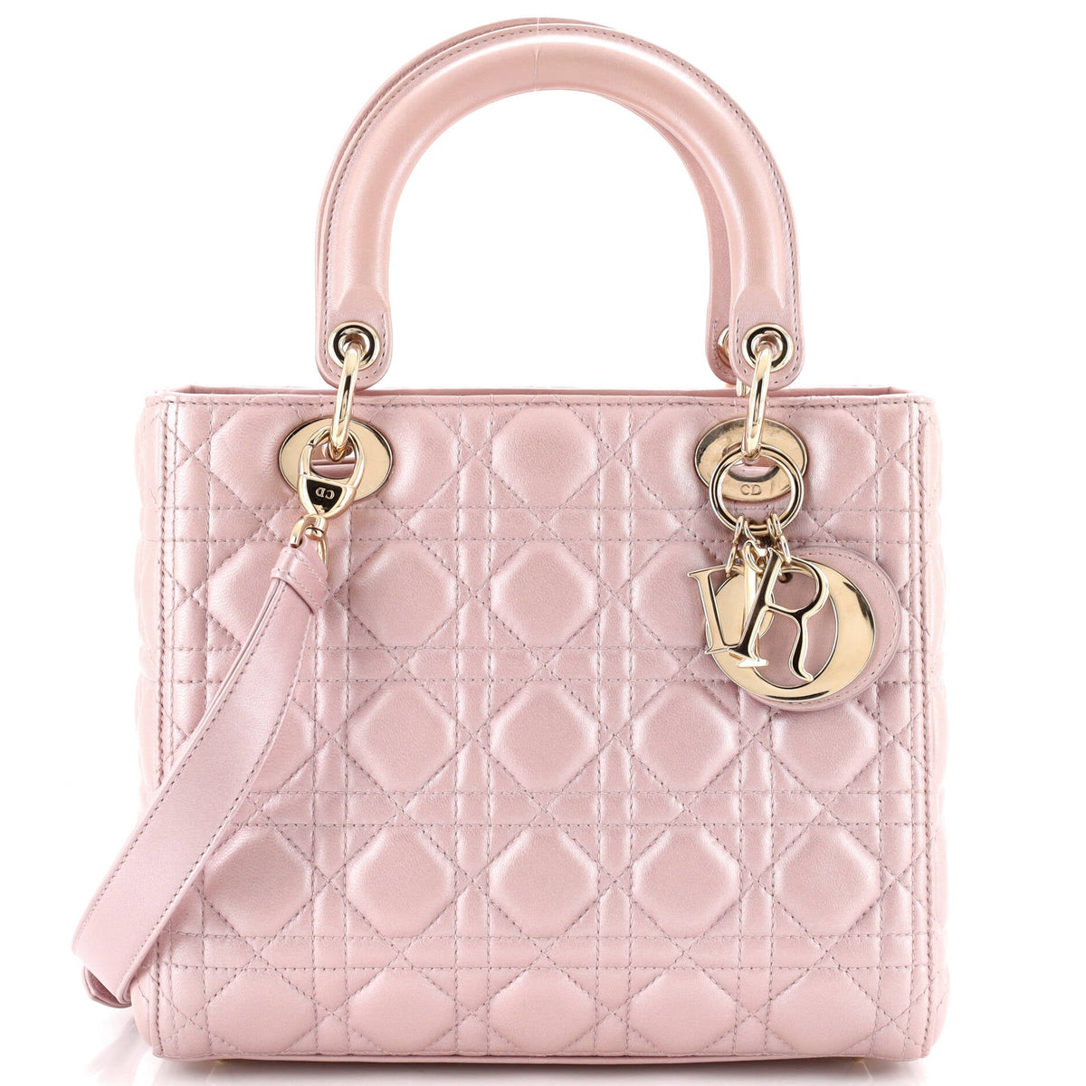 Christian Dior Lady Dior Bag Cannage Quilt Metallic Leather Medium
