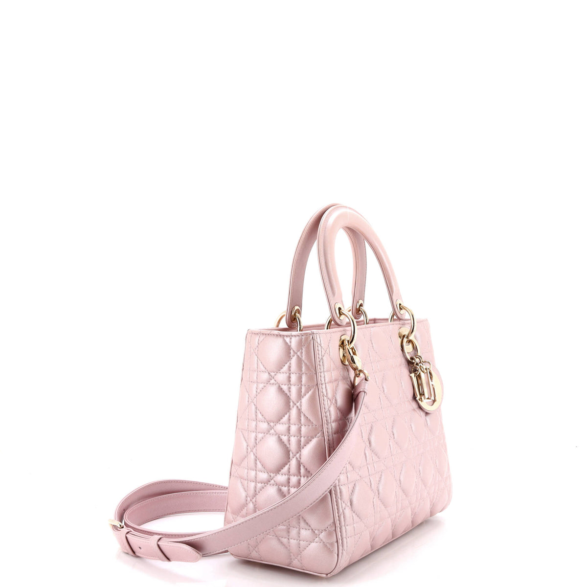 Christian Dior Lady Dior Bag Cannage Quilt Metallic Leather Medium