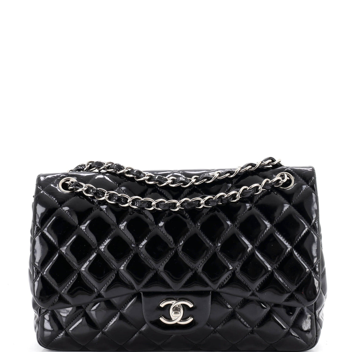 Chanel Classic Double Flap Bag Quilted Patent Jumbo