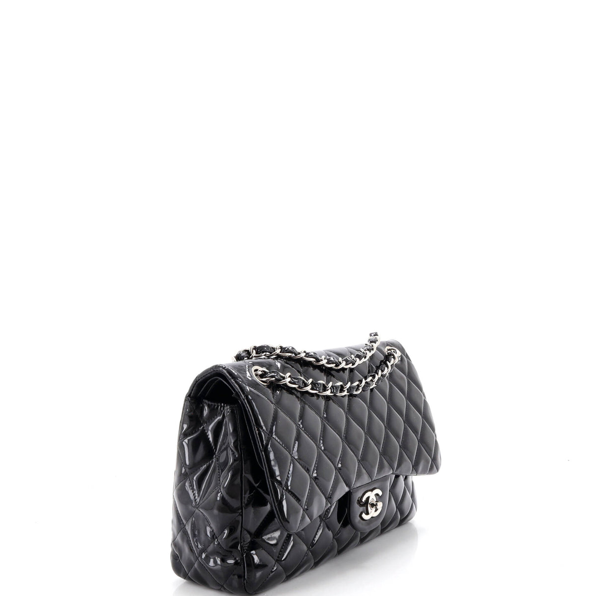 Chanel Classic Double Flap Bag Quilted Patent Jumbo