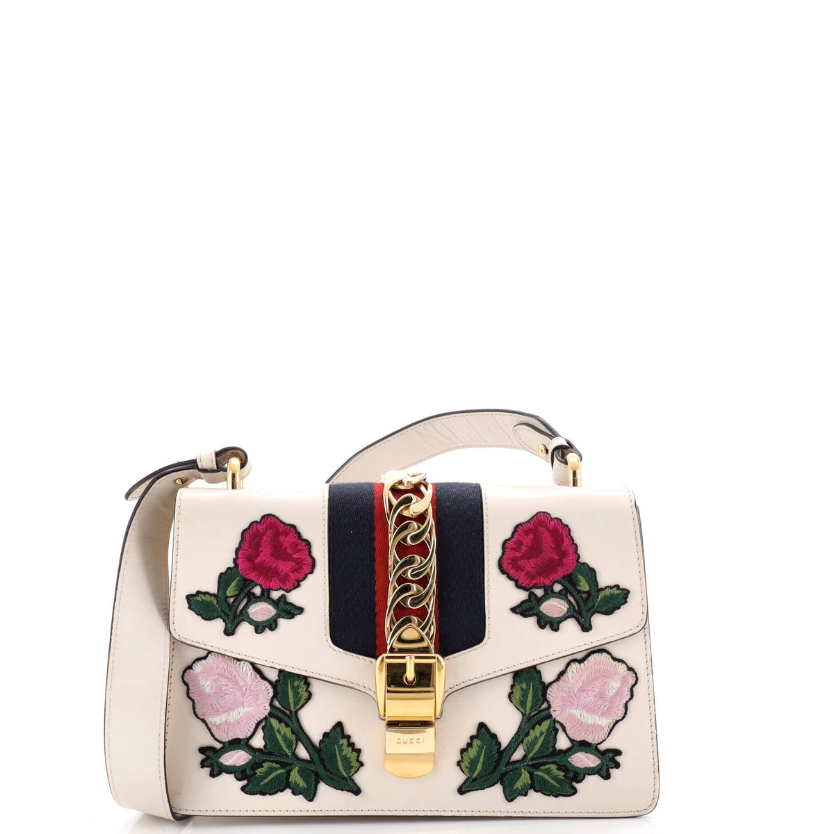 Gucci Sylvie Shoulder Bag Embroidered Leather Small