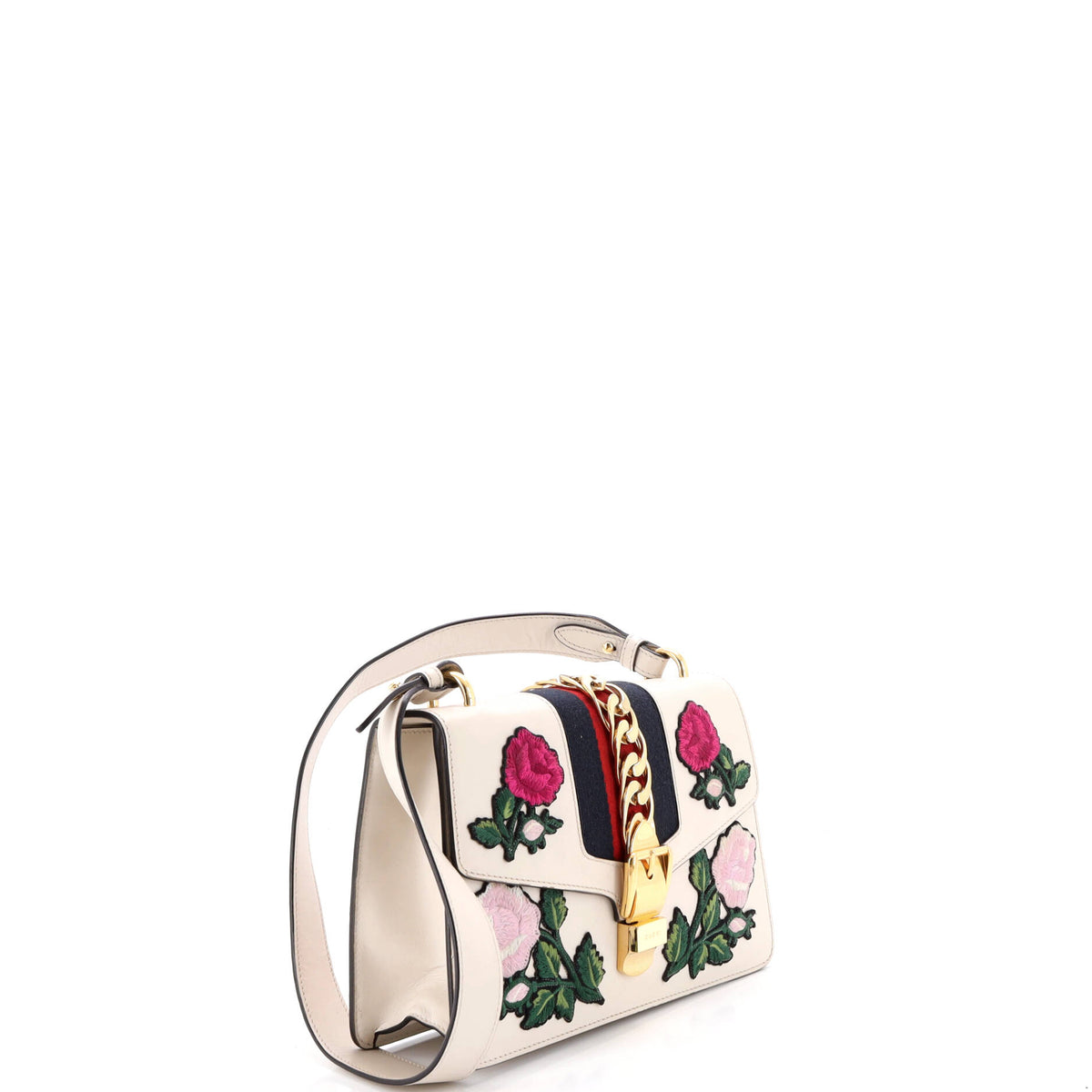 Gucci Sylvie Shoulder Bag Embroidered Leather Small