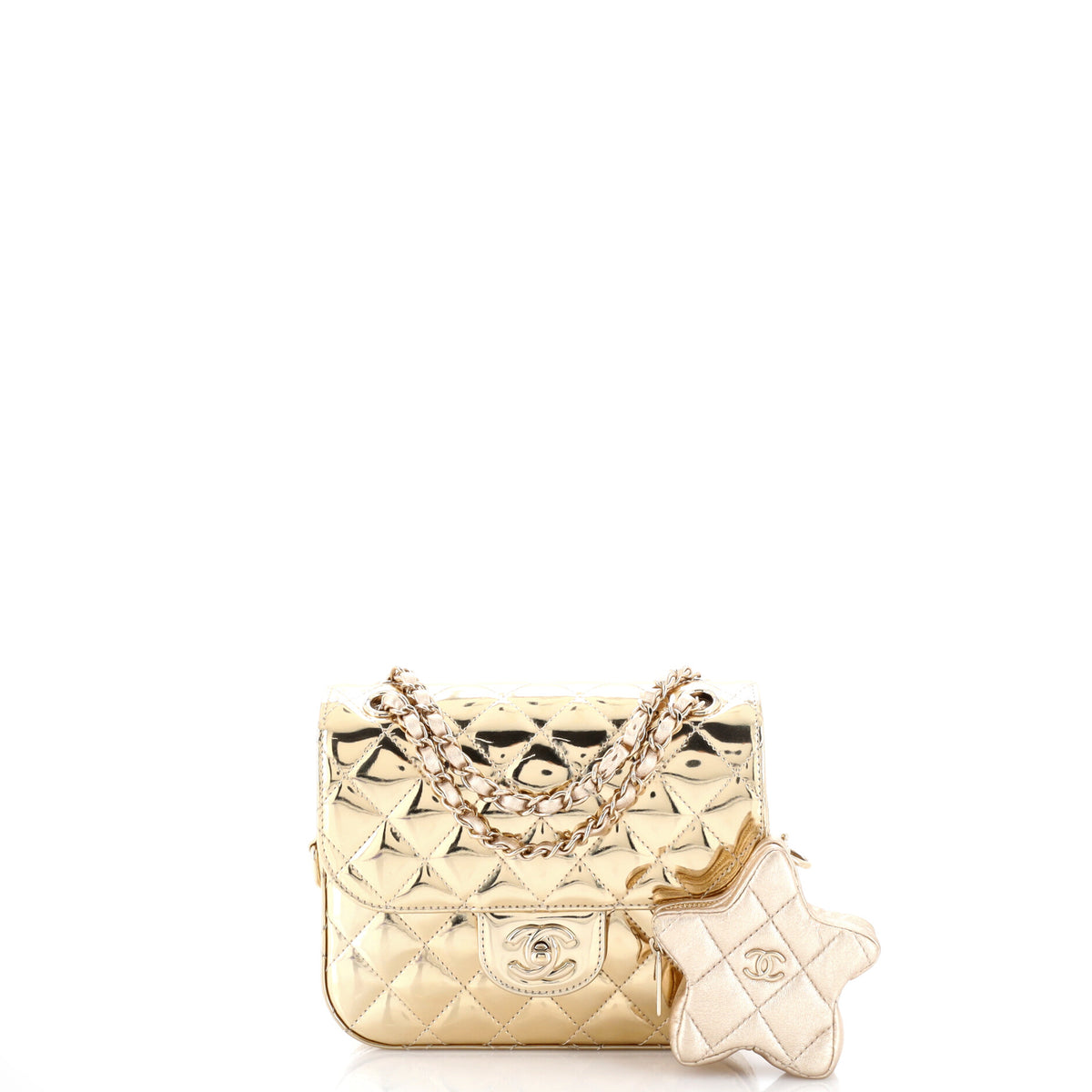 Chanel Hollywood Boulevard Flap Bag with Star Coin Purse Quilted Metallic Leather Mini