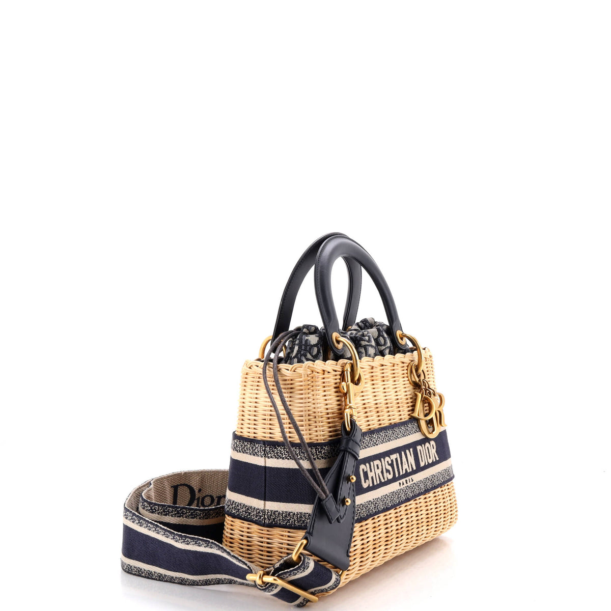 Christian Dior Lady Dior Bag Wicker and Oblique Canvas Medium