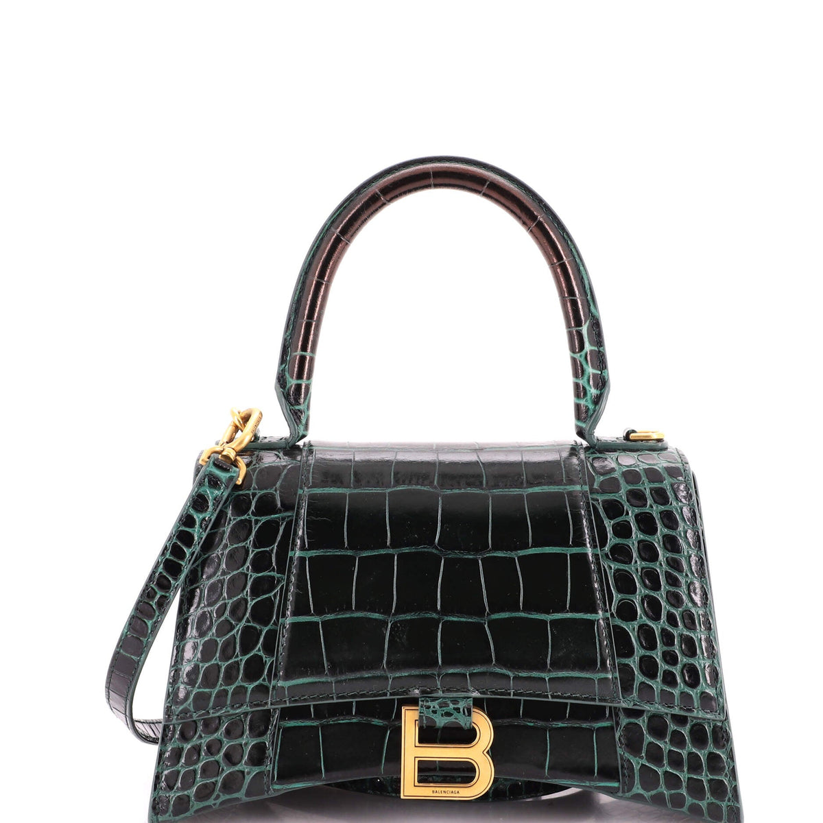 Balenciaga Hourglass Top Handle Bag Crocodile Embossed Leather Small