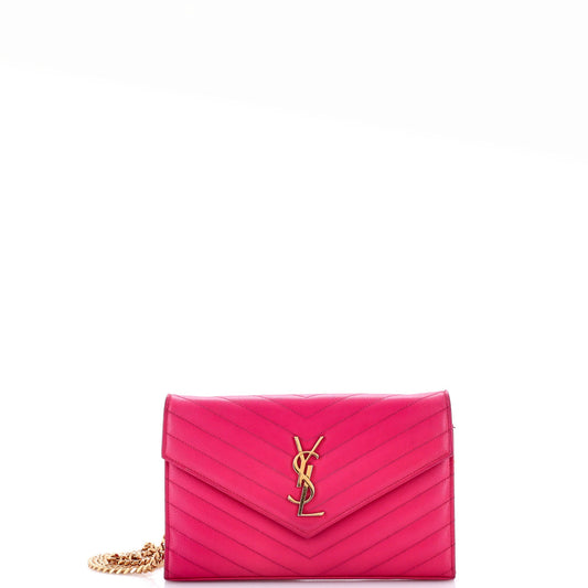 Saint Laurent Classic Monogram Wallet on Chain Matelasse Chevron Leather Medium