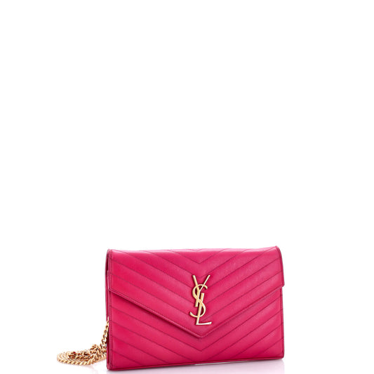 Saint Laurent Classic Monogram Wallet on Chain Matelasse Chevron Leather Medium