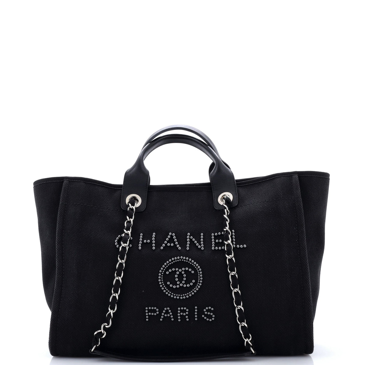 Chanel Deauville Tote Pearl Embellished Canvas Medium