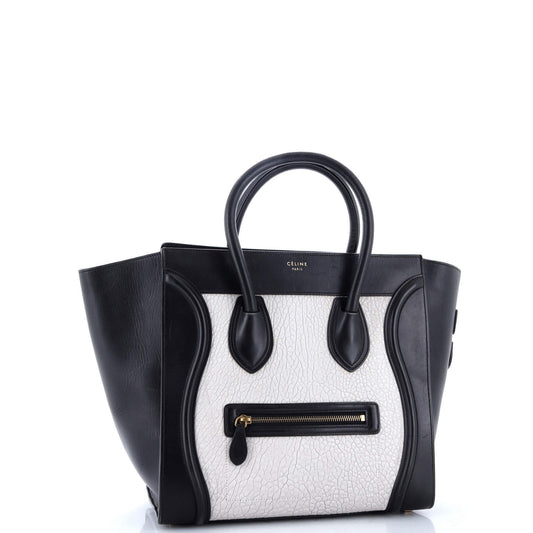 Celine Bicolor Luggage Bag Crocodile Embossed Leather Mini