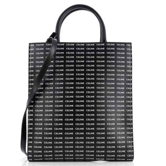 Celine Vertical Cabas Tote All Over Logo Print Leather Small
