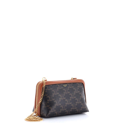 Celine Zip Around Chain Clutch Triomphe Coated Canvas None