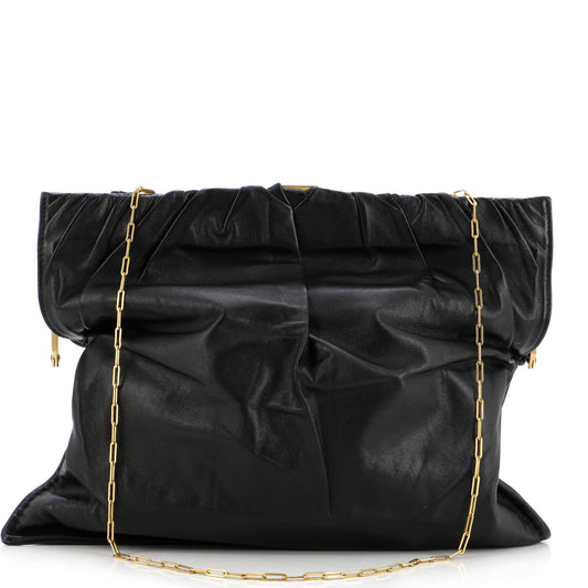 セリーヌ クラスプ ルーシュ フラップバッグ レザー ミディアム