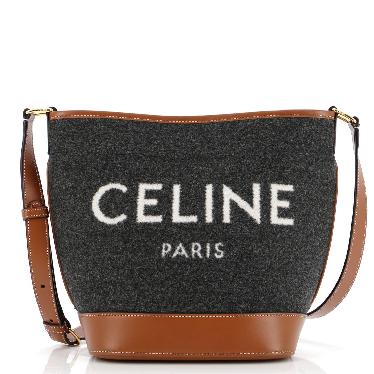 Celine Cuir Logo Bucket Bag Felt with Leather Small