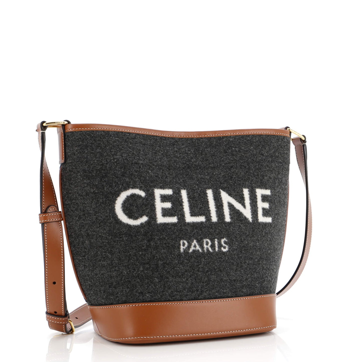 Celine Cuir Logo Bucket Bag Felt with Leather Small